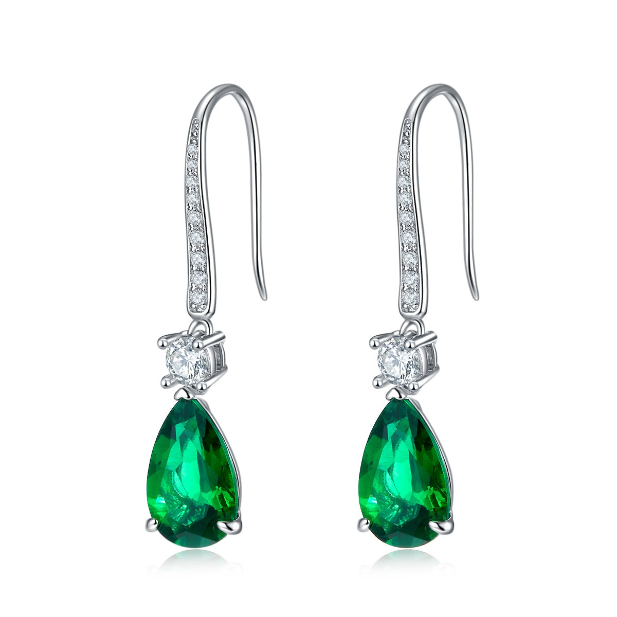 Emerald pear drop earrings in sterling silver